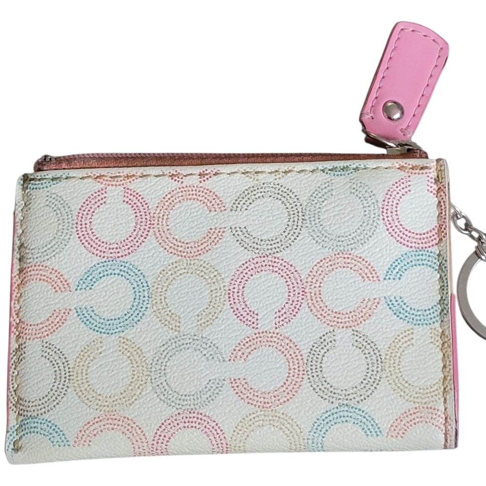 Coach Waverly Optic Art Coin Purse  multi-color signature C W/ Pink Leather Trim - Picture 2 of 15